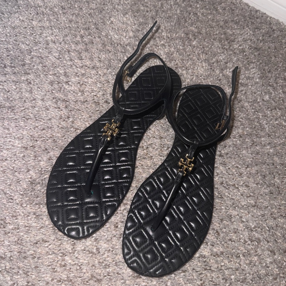 Tory Burch Black Sandals with Gold Accent